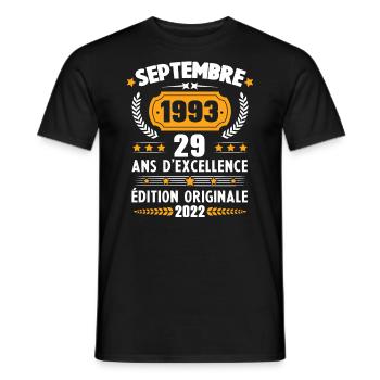 Cadeau D'anniversaire Rétro 29 Ans Septembre 1993 - T-shirt homme - noir - Devant - AI Model Male 178 light (178cm)