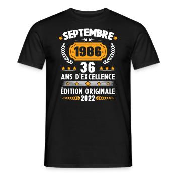 Cadeau D'anniversaire Rétro 36 Ans Septembre 1986 - T-shirt homme - noir - Devant - AI Model Male 178 light (178cm)