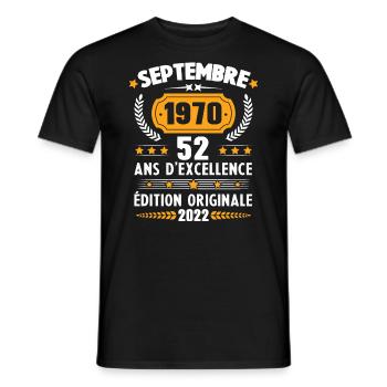 Cadeau D'anniversaire Rétro 52 Ans Septembre 1970 - T-shirt homme - noir - Devant - AI Model Male 178 light (178cm)