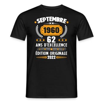 Cadeau D'anniversaire Rétro 62 Ans Septembre 1960 - T-shirt homme - noir - Devant - AI Model Male 178 light (178cm)