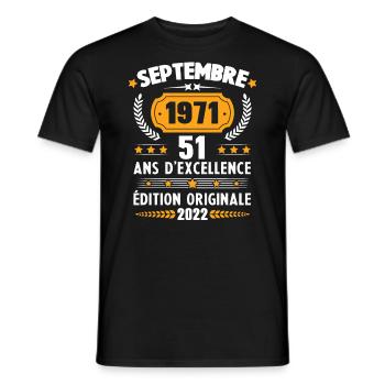 Cadeau D'anniversaire Rétro 51 Ans Septembre 1971 - T-shirt homme - noir - Devant - AI Model Male 178 light (178cm)