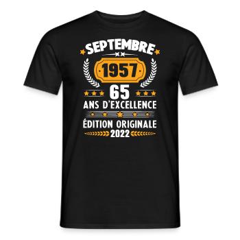 Cadeau D'anniversaire Rétro 65 Ans Septembre 1957 - T-shirt homme - noir - Devant - AI Model Male 178 light (178cm)