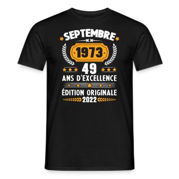 Cadeau D'anniversaire Rétro 49 Ans Septembre 1973 - T-shirt homme - noir - Devant - AI Model Male 178 light (178cm)