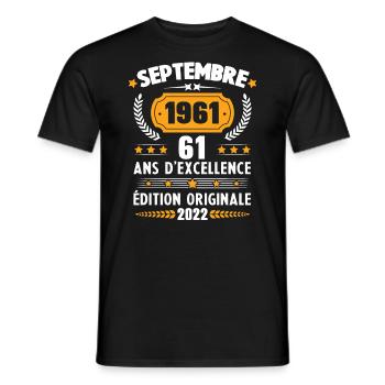 Cadeau D'anniversaire Rétro 61 Ans Septembre 1961 - T-shirt homme - noir - Devant - AI Model Male 178 light (178cm)