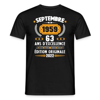 Cadeau D'anniversaire Rétro 63 Ans Septembre 1959 - T-shirt homme - noir - Devant - AI Model Male 178 light (178cm)