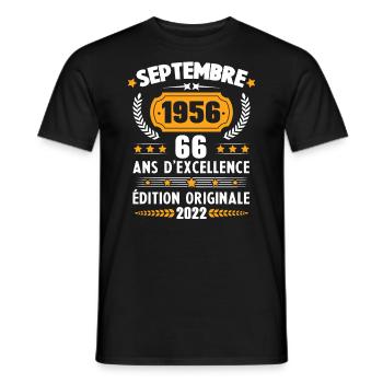 Cadeau D'anniversaire Rétro 66 Ans Septembre 1956 - T-shirt homme - noir - Devant - AI Model Male 178 light (178cm)