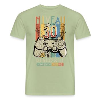 Gamer Niveau 30 débloqué - T-shirt homme - vert sauge - Devant - AI Model Male 178 light (178cm)