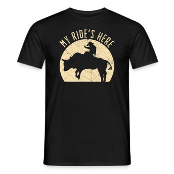 My Ride's Here Bull Rider Rodeo Bull Riding - Männer T-Shirt - Schwarz - Vorne - AI Model Male 178 light (178cm)