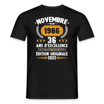 Cadeau D'anniversaire Rétro 36 Ans Novembre 1986 - T-shirt homme - noir - Devant - AI Model Male 178 light (178cm)
