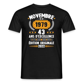 Cadeau D'anniversaire Rétro 43 Ans Novembre 1979 - T-shirt homme - noir - Devant - AI Model Male 178 light (178cm)
