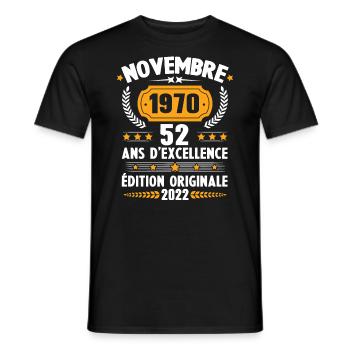 Cadeau D'anniversaire Rétro 52 Ans Novembre 1970 - T-shirt homme - noir - Devant - AI Model Male 178 light (178cm)