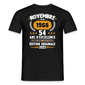Cadeau D'anniversaire Rétro 54 Ans Novembre 1968 - T-shirt homme - noir - Devant - AI Model Male 178 light (178cm)
