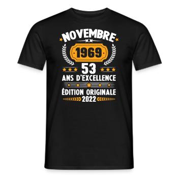 Cadeau D'anniversaire Rétro 53 Ans Novembre 1969 - T-shirt homme - noir - Devant - AI Model Male 178 light (178cm)
