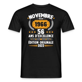Cadeau D'anniversaire Rétro 56 Ans Novembre 1966 - T-shirt homme - noir - Devant - AI Model Male 178 light (178cm)