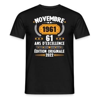 Cadeau D'anniversaire Rétro 61 Ans Novembre 1961 - T-shirt homme - noir - Devant - AI Model Male 178 light (178cm)