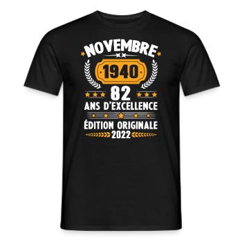 Cadeau D'anniversaire Rétro 82 Ans Novembre 1940 - T-shirt homme - noir - Devant - AI Model Male 178 light (178cm)