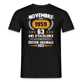Cadeau D'anniversaire Rétro 63 Ans Novembre 1959 - T-shirt homme - noir - Devant - AI Model Male 178 light (178cm)