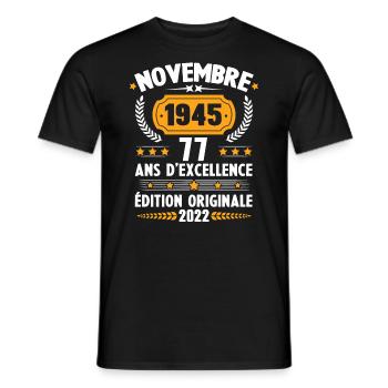 Cadeau D'anniversaire Rétro 77 Ans Novembre 1945 - T-shirt homme - noir - Devant - AI Model Male 178 light (178cm)