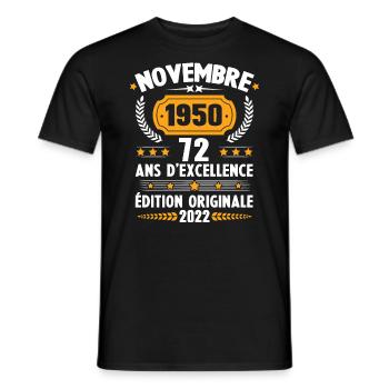 Cadeau D'anniversaire Rétro 72 Ans Novembre 1950 - T-shirt homme - noir - Devant - AI Model Male 178 light (178cm)