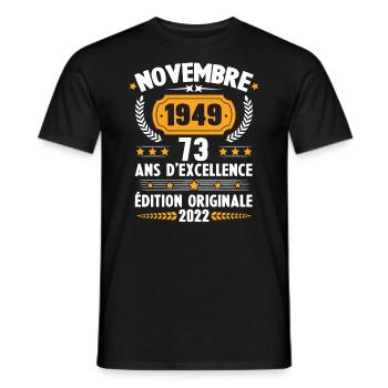 Cadeau D'anniversaire Rétro 73 Ans Novembre 1949 - T-shirt homme - noir - Devant - AI Model Male 178 light (178cm)