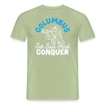 Colomb met les voiles et conquiert Christophe Colomb - T-shirt homme - vert sauge - Devant - AI Model Male 178 light (178cm)