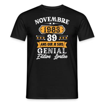 Cadeau D'anniversaire 39 Ans Novembre 1983 Rétro - T-shirt homme - noir - Devant - AI Model Male 178 light (178cm)