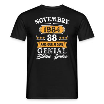 Cadeau D'anniversaire 38 Ans Novembre 1984 Rétro - T-shirt homme - noir - Devant - AI Model Male 178 light (178cm)