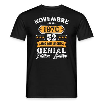 Cadeau D'anniversaire 52 Ans Novembre 1970 Rétro - T-shirt homme - noir - Devant - AI Model Male 178 light (178cm)