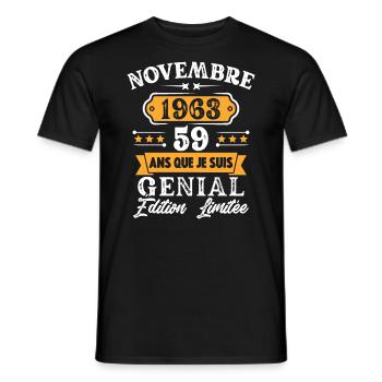 Cadeau D'anniversaire 59 Ans Novembre 1963 Rétro - T-shirt homme - noir - Devant - AI Model Male 178 light (178cm)