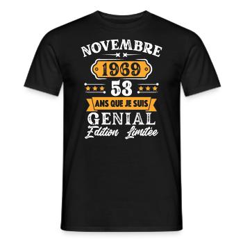 Cadeau D'anniversaire 53 Ans Novembre 1969 Rétro - T-shirt homme - noir - Devant - AI Model Male 178 light (178cm)