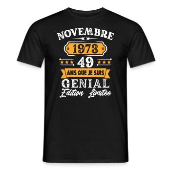 Cadeau D'anniversaire 49 Ans Novembre 1973 Rétro - T-shirt homme - noir - Devant - AI Model Male 178 light (178cm)