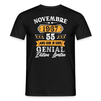 Cadeau D'anniversaire 55 Ans Novembre 1967 Rétro - T-shirt homme - noir - Devant - AI Model Male 178 light (178cm)