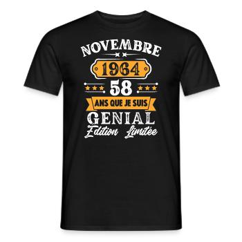 Cadeau D'anniversaire 58 Ans Novembre 1964 Rétro - T-shirt homme - noir - Devant - AI Model Male 178 light (178cm)