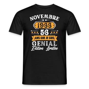 Cadeau D'anniversaire 56 Ans Novembre 1966 Rétro - T-shirt homme - noir - Devant - AI Model Male 178 light (178cm)