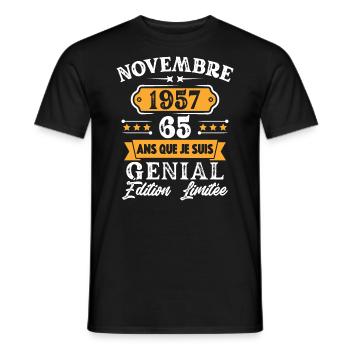 Cadeau D'anniversaire 65 Ans Novembre 1957 Rétro - T-shirt homme - noir - Devant - AI Model Male 178 light (178cm)