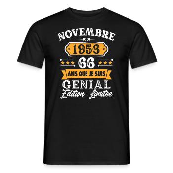 Cadeau D'anniversaire 66 Ans Novembre 1956 Rétro - T-shirt homme - noir - Devant - AI Model Male 178 light (178cm)