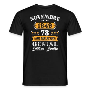 Cadeau D'anniversaire 73 Ans Novembre 1949 Rétro - T-shirt homme - noir - Devant - AI Model Male 178 light (178cm)