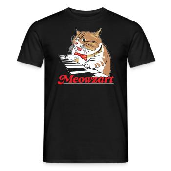 Meowzart Klavier Katze Musiker Musikalischer Pianist Musik - Männer T-Shirt - Schwarz - Vorne - AI Model Male 178 light (178cm)
