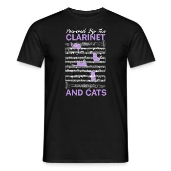 Powered By Clarinet And Cats Kitty Lover Musician - Men's T-Shirt - black - Front - AI Model Male 178 light (178cm)