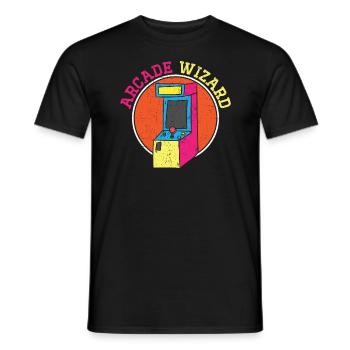 Arcade Wizard Gamer Geek Video Game Player Gaming - Men's T-Shirt - black - Front - AI Model Male 178 light (178cm)