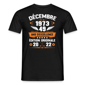 Décembre 1973 Idée Cadeau D'anniversaire 49 Ans - T-shirt homme - noir - Devant - AI Model Male 178 light (178cm)