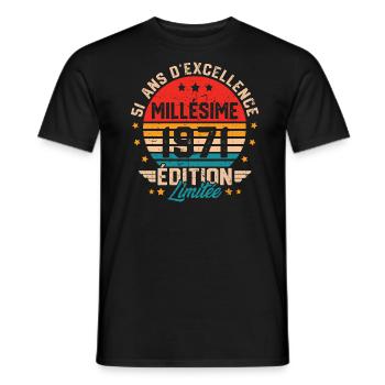 Cadeau d'anniversaire 51 ans millésime 1971 - T-shirt homme - noir - Devant - AI Model Male 178 light (178cm)