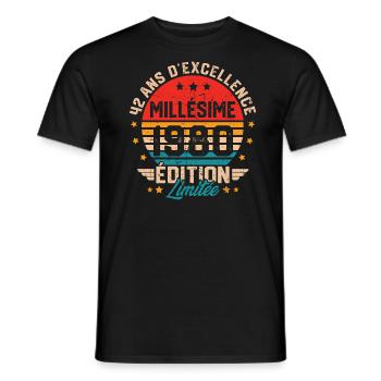 Cadeau d'anniversaire 42 ans millésime 1980 - T-shirt homme - noir - Devant - AI Model Male 178 light (178cm)