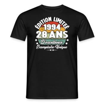 Cadeau 28 ans d'excellence / Édition limitée 1994 - T-shirt homme - noir - Devant - AI Model Male 178 light (178cm)