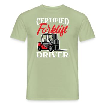 Zertifizierter Gabelstaplerfahrer Job Lagerarbeiter - Männer T-Shirt - Sage - Vorne - AI Model Male 178 light (178cm)