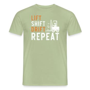 Lift Shift Drift Repeat Forklift Driver Entrepôt - T-shirt homme - vert sauge - Devant - AI Model Male 178 light (178cm)