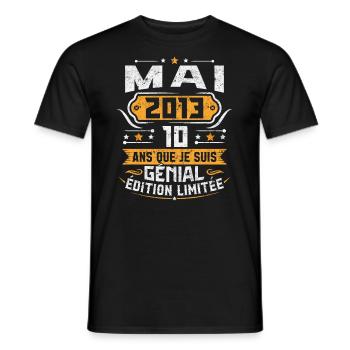 Rétro Cadeau D'anniversaire 10 Ans Mai 2013 - T-shirt homme - noir - Devant - AI Model Male 178 light (178cm)