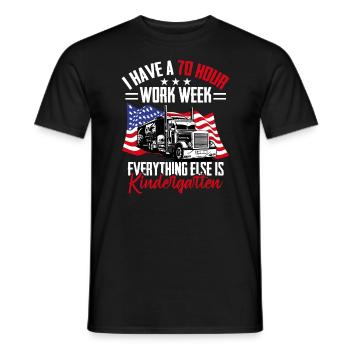 70 hours working week Patriotic Trucker - Men's T-Shirt - black - Front - AI Model Male 178 light (178cm)