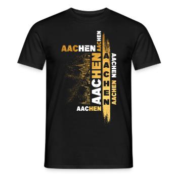 Aachen Germany City Skyline Font Gold - Men's T-Shirt - black - Front - AI Model Male 178 light (178cm)