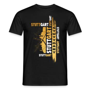 Stuttgart Germany City Skyline Font Gold - Men's T-Shirt - black - Front - AI Model Male 178 light (178cm)